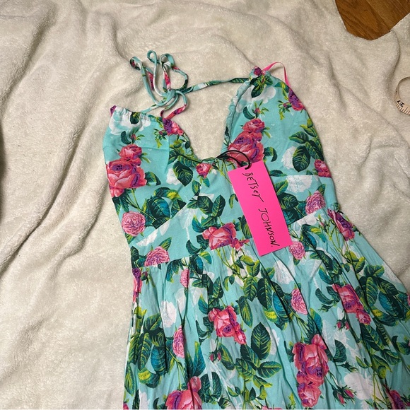 NWT! Betsey Johnson Paulina Halter Maxi Dress Floral Blue Women's Size Small - Picture 2 of 12